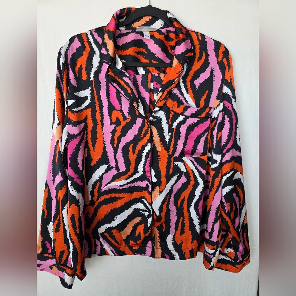 DVF for Target Satin Pajama Set Disco Zebra Pink Orange Vibrant Retro Boho Large - Picture 3 of 13